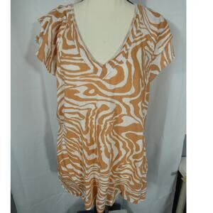 Maeve by Anthropologie V-Neck X-Large Blouse Ruffle Sleeve Geometric Festival